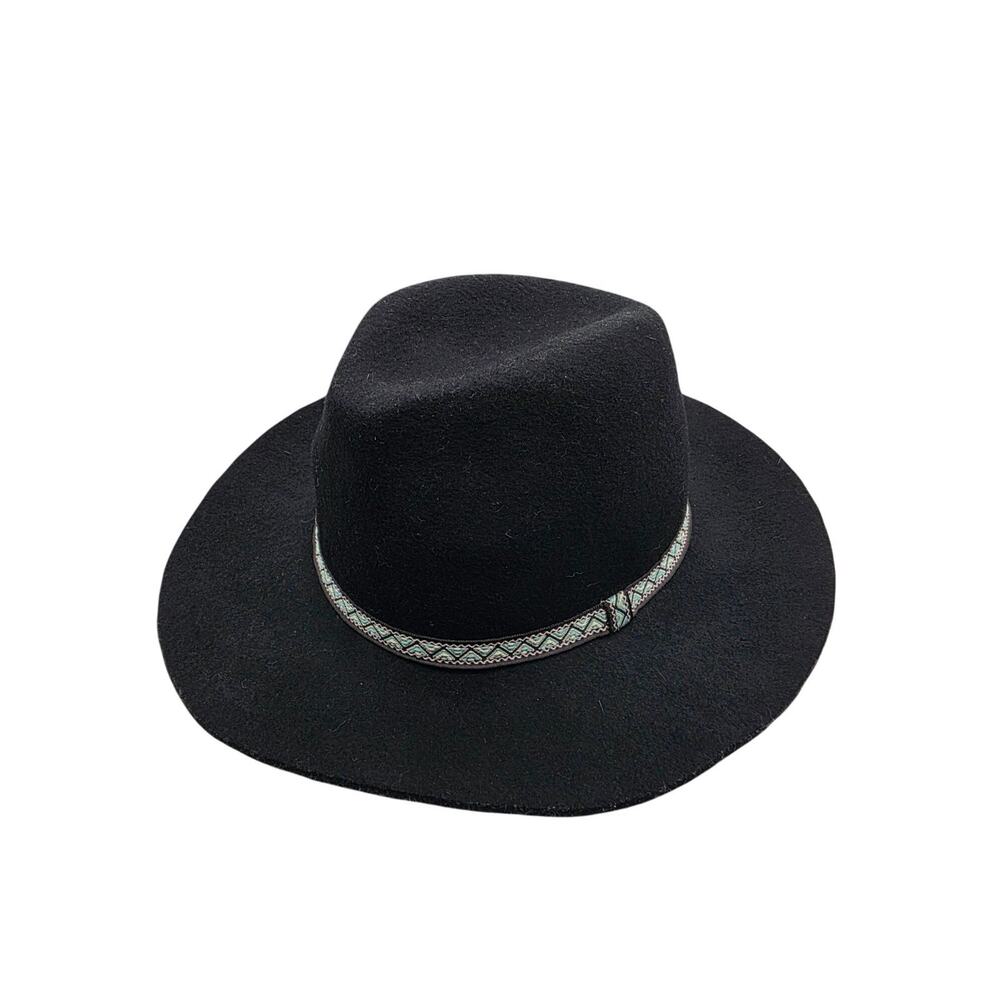 D&Y Black Wool Fedora Hat With Geometric Band